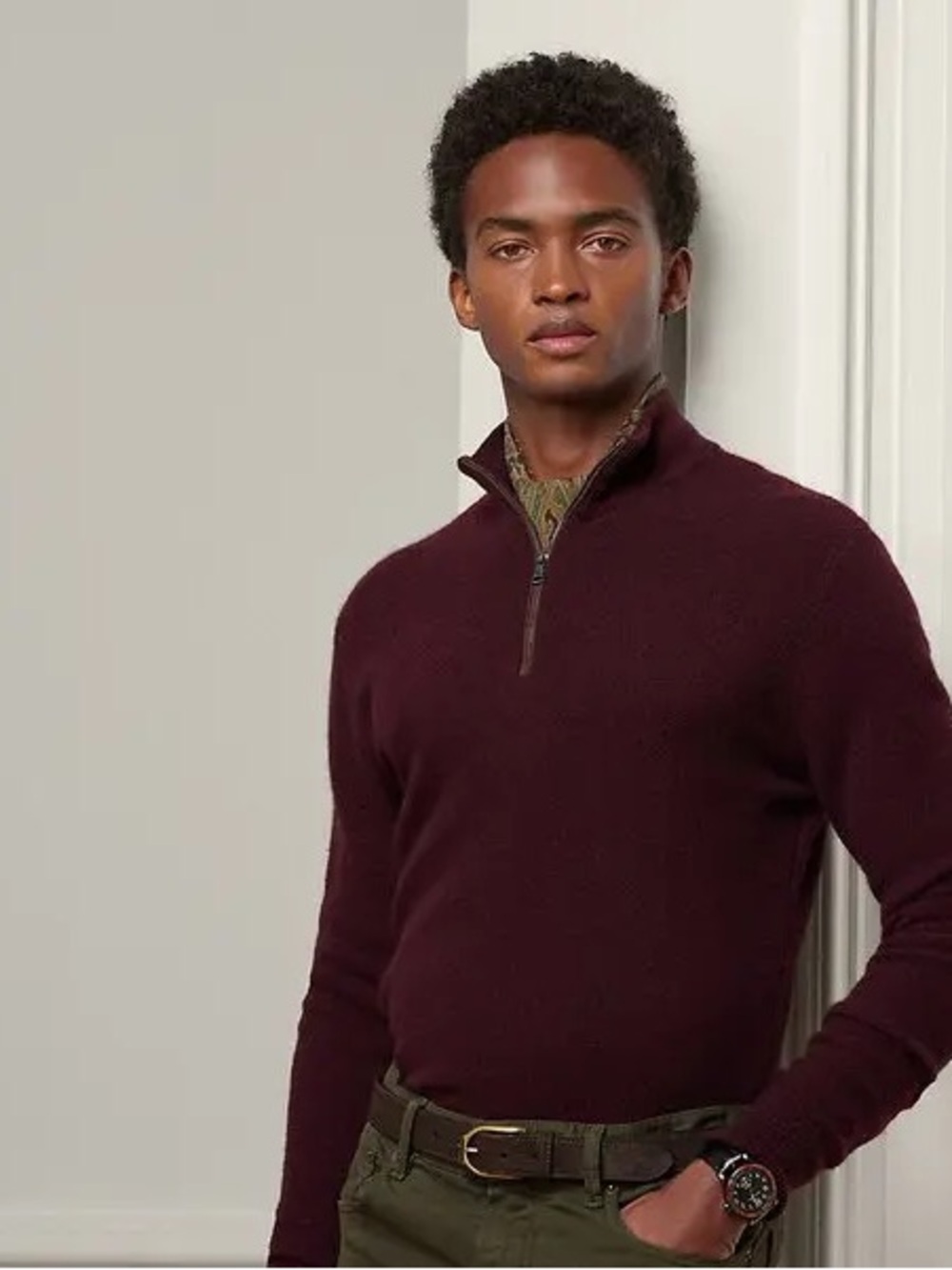 Polo Ralph Lauren Washable Cashmere Quarter Zip Burgundy Pullover Mens XL